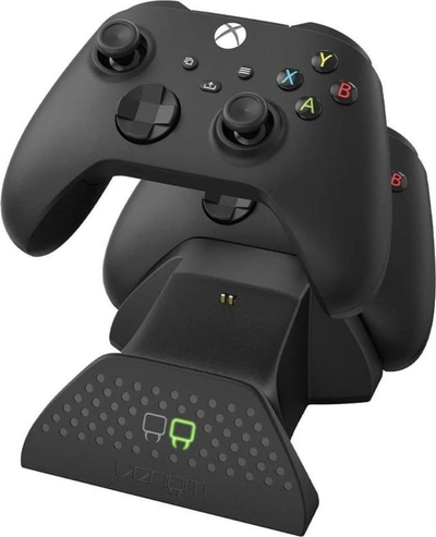 Dock karikues për gamepad Venom Twin Docking Station Xbox Series X S One, me 2 bateri rikarikueshme, i zi