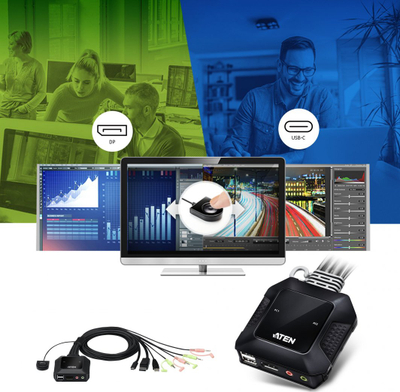 KVM прекинувач ATEN 2-Port USB-C DisplayPort, 4K, хибриден