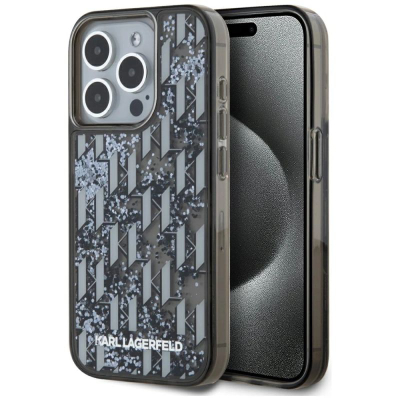 Заштитна маска Karl Lagerfeld Liquid Glitter Monogram Gradient, за iPhone 15 Pro Max, TPU, црна