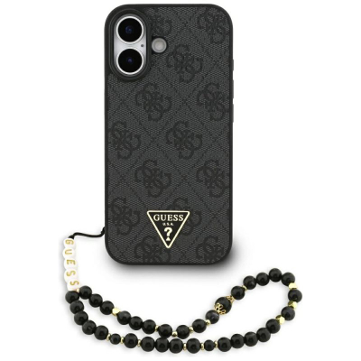 Kapak telefoni Guess Hardcase 4G Triangle Logo MagSafe, me varëse me rruaza, për iPhone 17, i zi