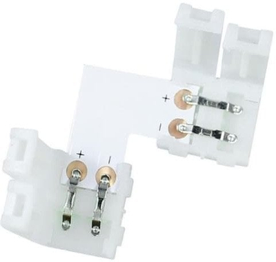 Konektor LED për shirit LED-CON-L10, formë L 10mm, clamp-on, i bardhë