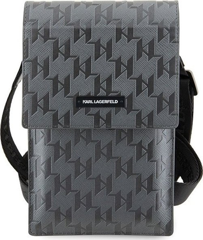 Çantë telefoni Karl Lagerfeld Phone Bag KLWBSAMSMG, për dy telefona, lëkurë eko Saffiano, ngjyrë argjendi