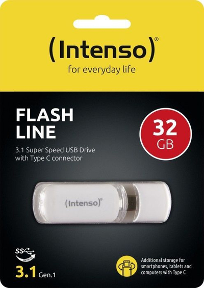 USB Intenso Flash Line, 32GB, USB 3.1 Type C, e bardhë