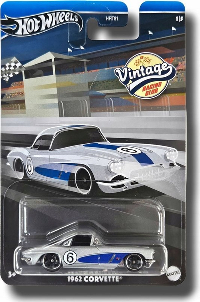 Maket veture Hot Wheels Vintage Race Club 979B 1962 Chevrolet Corvette, 1:64, argjendtë