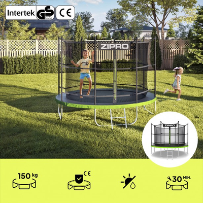 Trampolinë kopshti Zipro Jump Pro, rrjetë e brendshme, 312 cm 10FT, e zezë jeshile