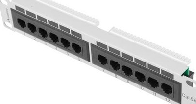 Patch panel Lanberg PPU5-9012-S, 12x RJ-45 Cat.5E, 1U 10", gri