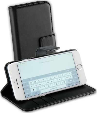 Etui-portofol Vivanco Classic për iPhone SE 8 7 6S, me kapak, me vende për kartat, ngjyrë e zezë