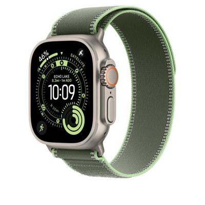 Apple Watch 49mm Loop, Green/Neon Trail Loop, S/M, Natural Titanium Finish