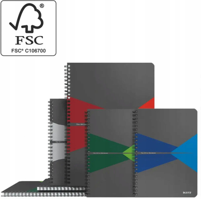 Fletore me spirale Leitz Wirebound Notebook Office, A4, faqe me katrore, kapak kartoni, e kuqe