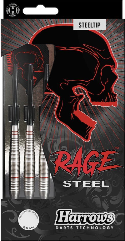 Shigjeta darts Harrows Rage Steel, majë çeliku, set 3 copë, argjendtë me të zezë