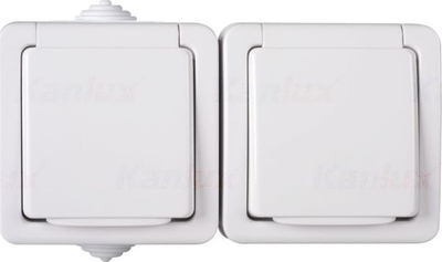 Prizë muri e dyfishtë Kanlux TEKNO 33497, 16A 250V, IP54, e bardhë