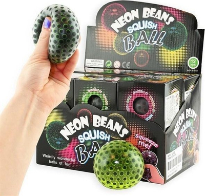 Top lodër antistres Skleplolki Neon Beans Squish Ball, 7 cm, me rruaza, ngjyra neoni