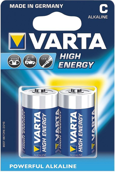 Bateri C/ R14 Varta High Energy, 1.5V, 2 copë