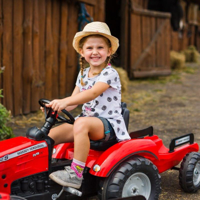 Traktor lodër me pedale Falk Massey Ferguson 8740S FA4010AB, me rimorkio, për kalamaj 3-7 vjeç, i kuq