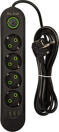 Zgjatëse me prizë Blow PS-420, 4 dalje 3x USB, kabllo 2m, 2x1mm², e zezë