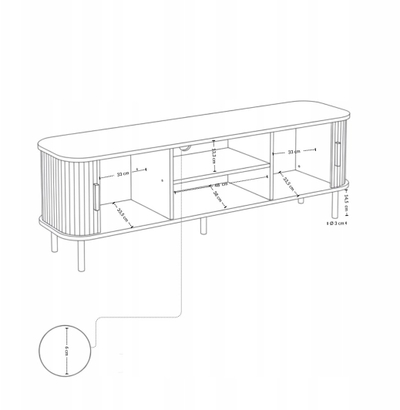Kabinet TV Edaxo SCAVA, 140 x 40 x 46 cm, front i rifrugur, dru natyral