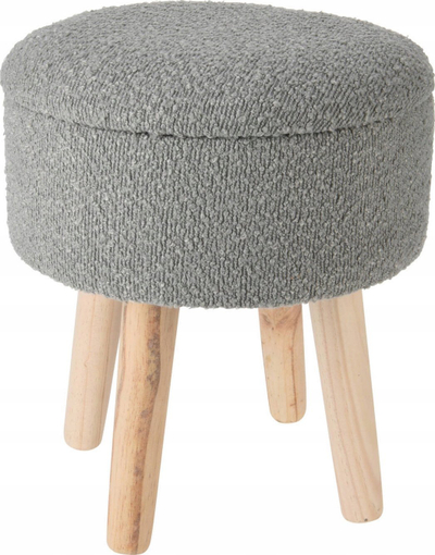 Tabure dekorativ bouclé, 34cm, me këmbë pishe, gri