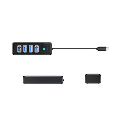 Hub USB Orico PW4U-C3, USB-C në 4 porta USB-A 3.0, 5 Gbps, i zi