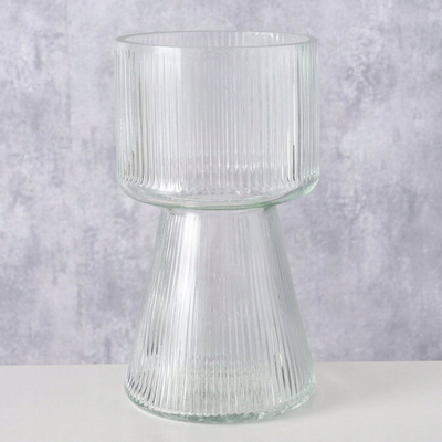 Vazo xhami Imano Glass Vase, me vija, 18 cm, transparente