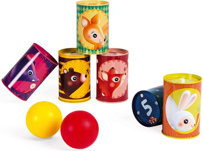 Lojë me kanaçe Janod J03206 Forest Tumbling Cans, metal, 3-8 vjeç, shumëngjyrëshe