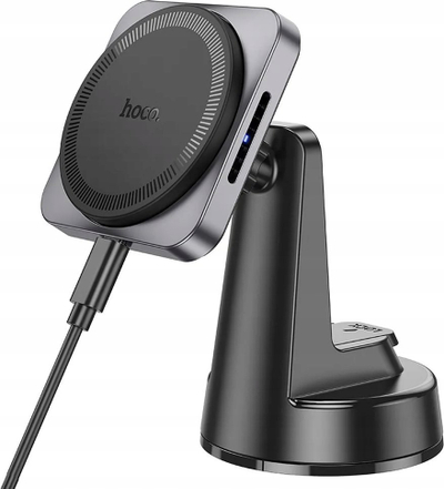 Mbajtëse magnetike makine me wireless HOCO HW16 Speed, 15W, për konsol qendror, gri metalike