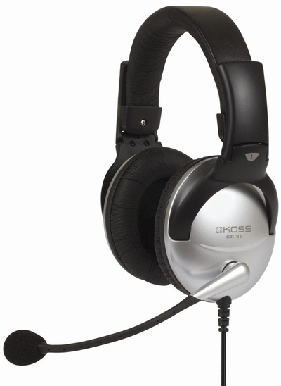 Kufje me mikrofon Koss SB45, me kabllo 2.4 m, over ear, të zeza argjendtë