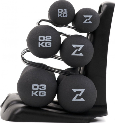 Set hantellash Zipro Neoprene, 12 kg, me qëndrim, ngjyrë e zezë