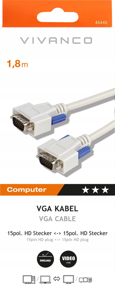 Kabllo VGA Vivanco 45445, 1.8 m, 15 pin, e bardhë