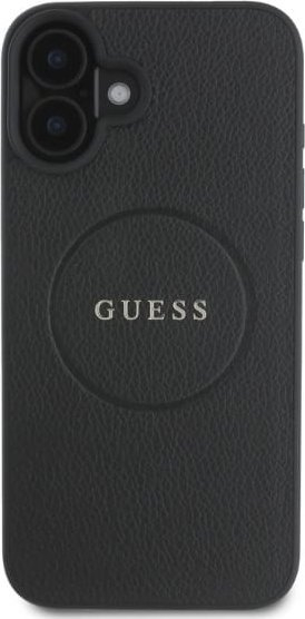 Mbulesë telefoni Guess Grained Gold Ring MagSafe për iPhone 16 6.1", me unazë, e zezë