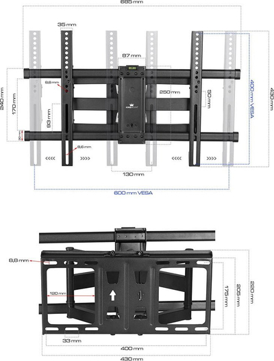 Mbajtëse muri për TV King Mount KG-1014, 32" 85", e zezë