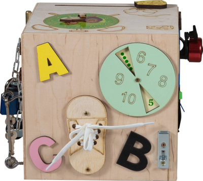 Lodër edukative Montessori Sensory Manipulation Cube 16in1, dru, për kalamaj 3+
