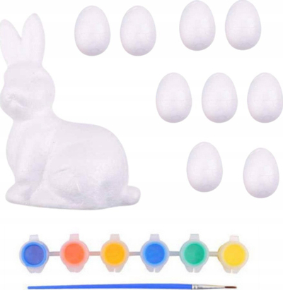 Set kreativ LEAN Toys 21364, 9 vezë shkumë për pikturim, lepurush dhe bojëra, shumëngjyrëshe