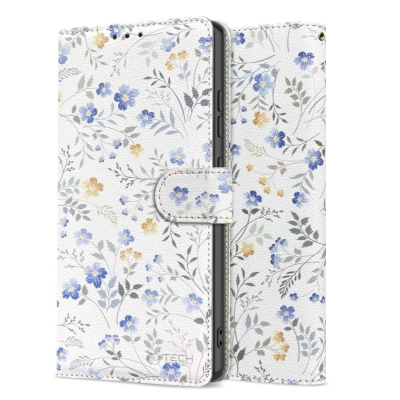 Кутивче-паричник Tech-Protect Wallet Galaxy A56 5G, еколошка кожа, дизајн Spring Flowers, бело