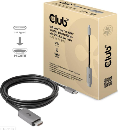 Kabllo USB-C në HDMI Club 3D CAC-1587, 3 m, 8K, gri