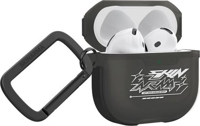 Mbulesë kufjesh Skinarma Kinzoku Smoke për AirPods 4, plastike, me karabinë, gri