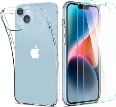 Set mbrojtës Spigen Crystal Pack për Apple iPhone 14 Plus, maskë transparente, xham i temperuar, transparent