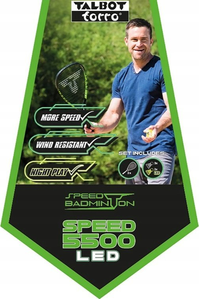 Set badminton shpejtësie Talbot Torro Speed 5500 LED, 2 raketa, toptha LED, jeshil