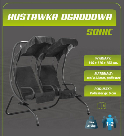 Luhatëse kopshti Sonic për 2 veta, çelik 210 kg, e zezë