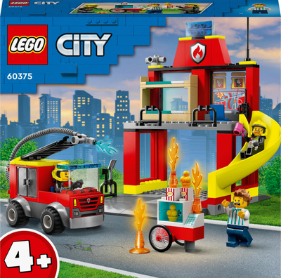 Set ndërtimi LEGO City 60375 Stacion Zjarrfikësash me Kamion Zjarri, 4+, shumëngjyrësh