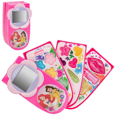 Set kozmetike për kalamaj Disney Princess Kids Makeup Kit, me 3 kate, me pasqyrë dhe aksesorë grimi, shumëngjyrësh