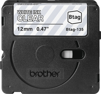 Shirit etiketues Brother BTAG-135, 12mm, tekst i bardhë në transparent