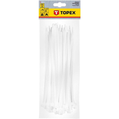 Lidhëse kabllosh Topex 44E977, 4.8mm x 200mm, 75 copë, të bardha