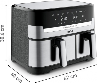 Fritezë me ajër Tefal DualEasy Grill EY905D, dy sirtarë, pa vaj, gri