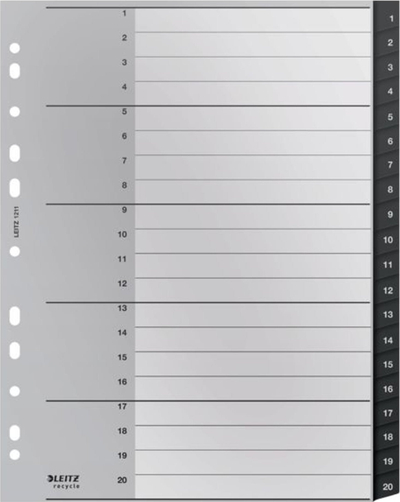 Ndarës dokumentesh Leitz Recycle Index PP Extra Wide, A4, 1–20, i gjelbër
