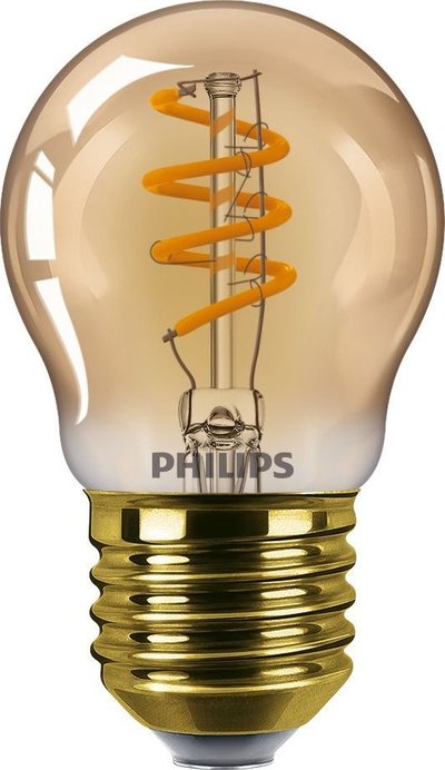 Llampë LED Philips Vintage E27 P45, 2.6W, 1800K, e artë