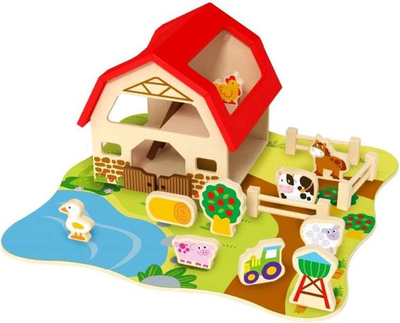 Lodër druri fermë Tooky Toy TY053, 26 copa, me bazë puzzle, shumëngjyrëshe