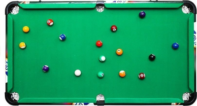 Tavolinë bilardo palosëse druri, set i madh me topa dhe shkopinj, jeshile