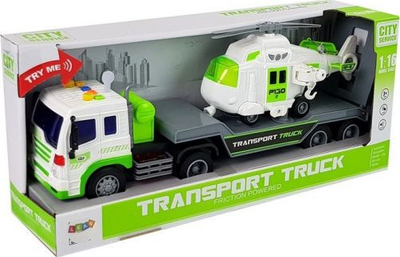 Kamion lodër Leantoys Battery Powered Transporter 1:16, me helikopter, shumëngjyrësh