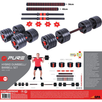 Set hantelash hibrid Pure2Improve, 40 kg, i zi
