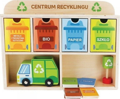 Lojë druri edukative Trefl Recycling Center 61519, me kosha riciklimi, shumëngjyrëshe